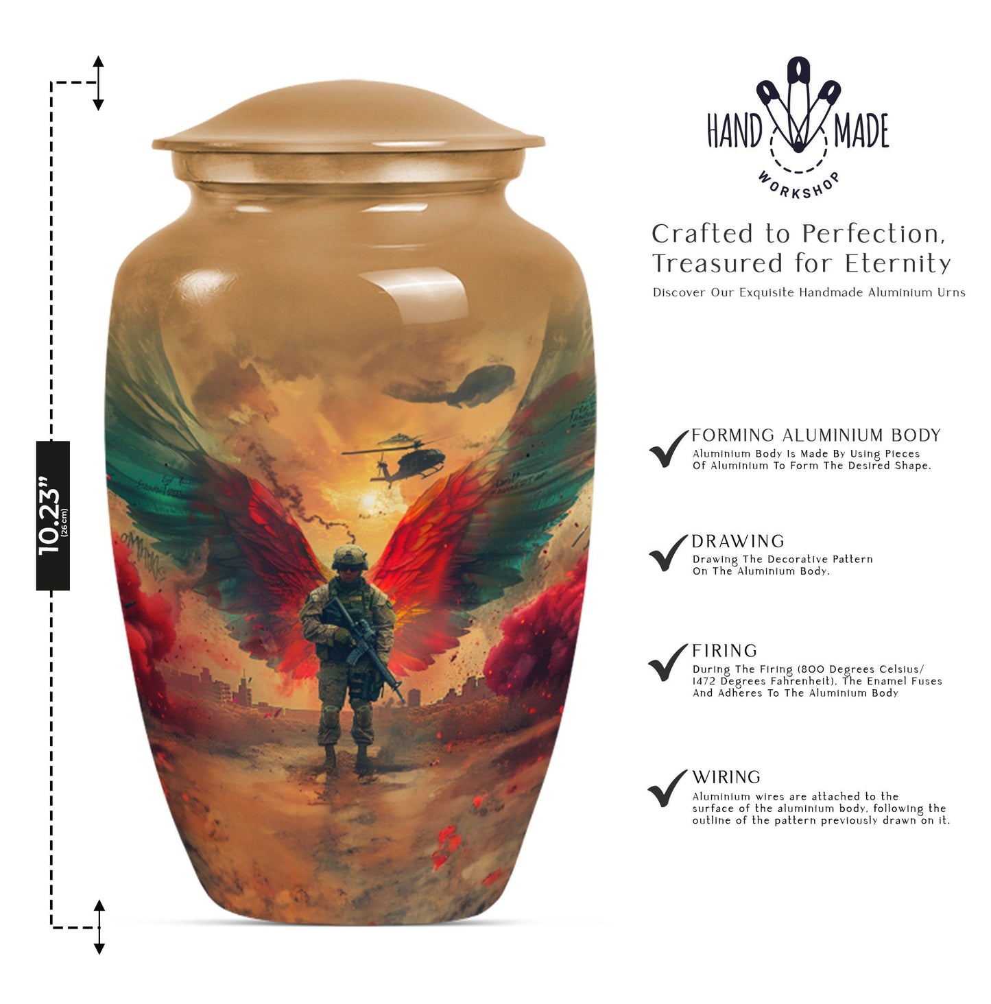10 inch abstract aluminium military urn for cremation.