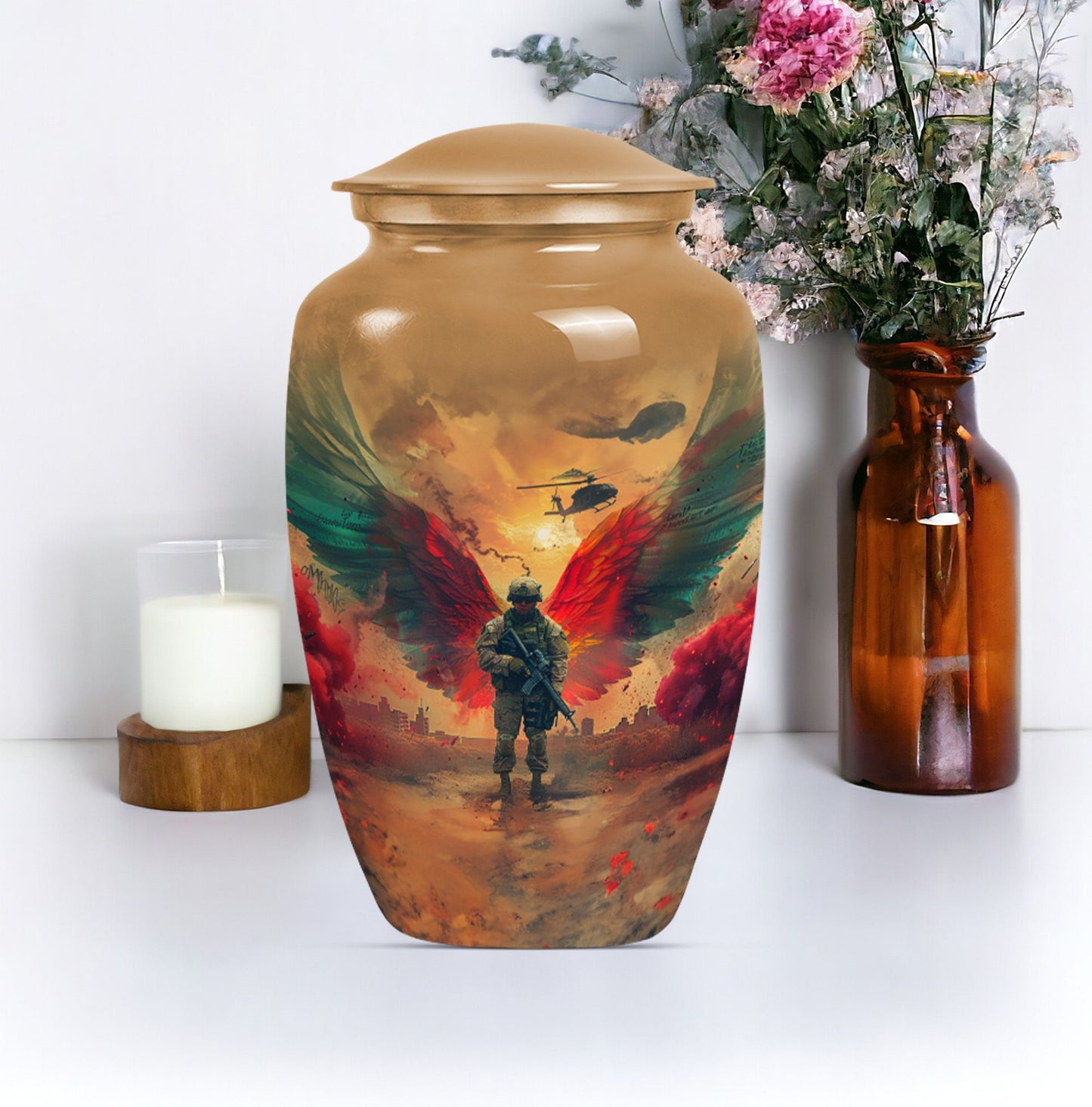 10 inch abstract aluminium military urn for cremation.