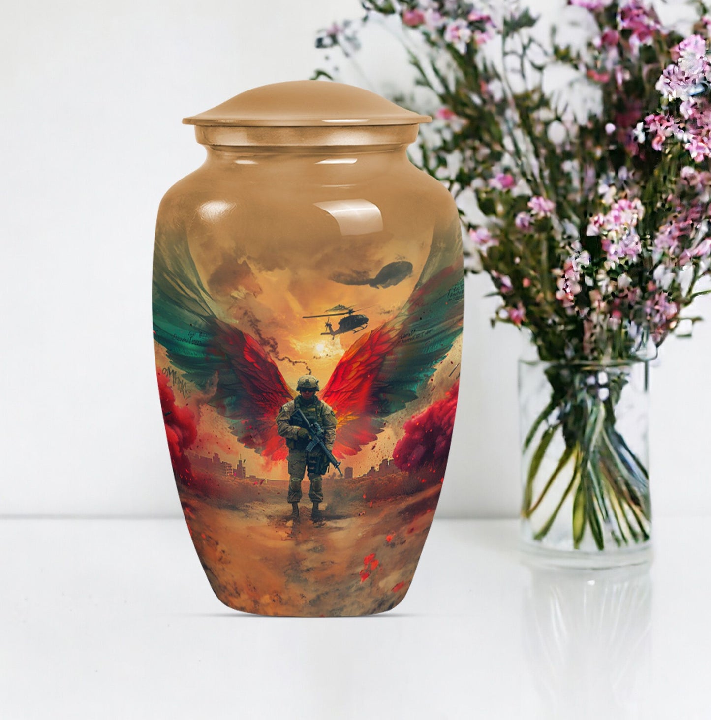 10 inch abstract aluminium military urn for cremation.