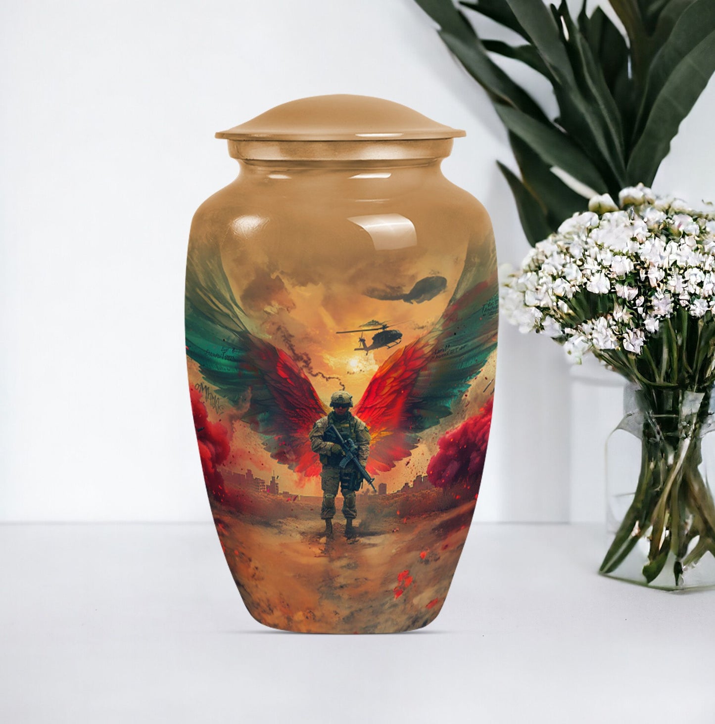 10 inch abstract aluminium military urn for cremation.