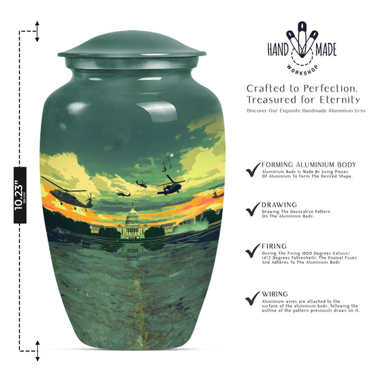 10-inch military urn, memorial adult urn for human ashes.