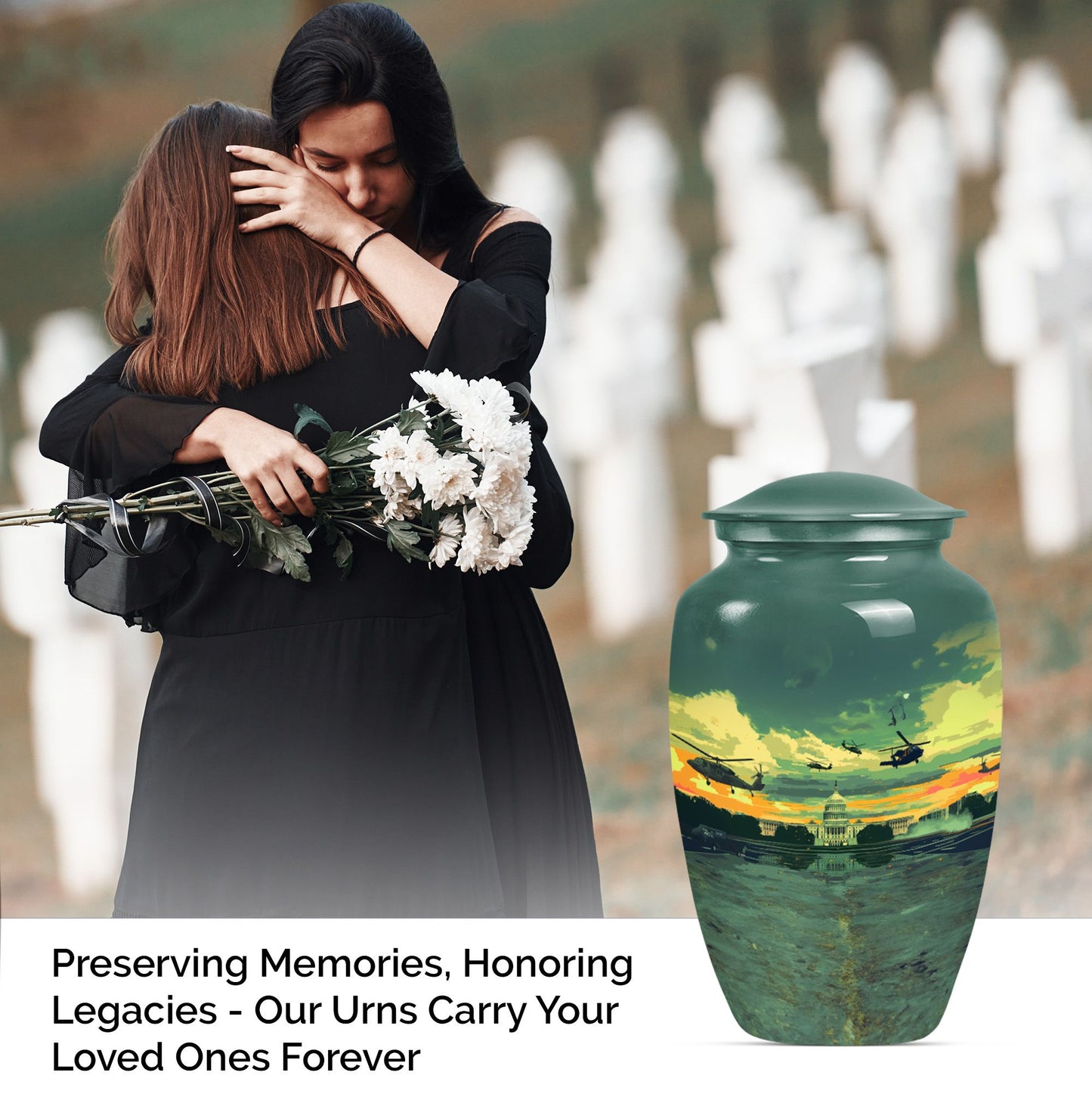 10-inch military urn, memorial adult urn for human ashes.