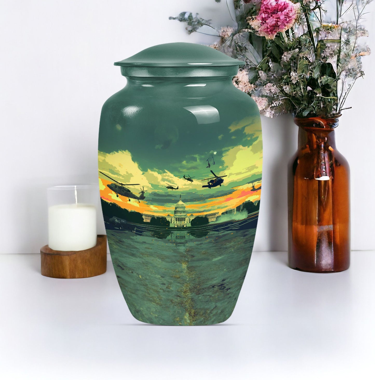 10-inch military urn, memorial adult urn for human ashes.