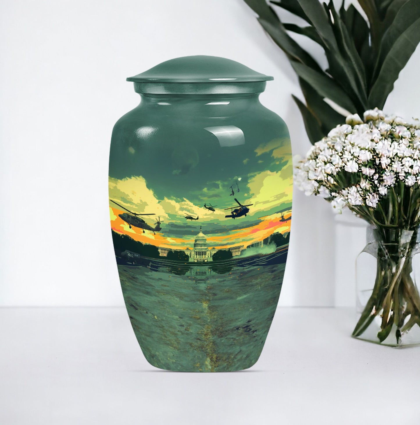 10-inch military urn, memorial adult urn for human ashes.