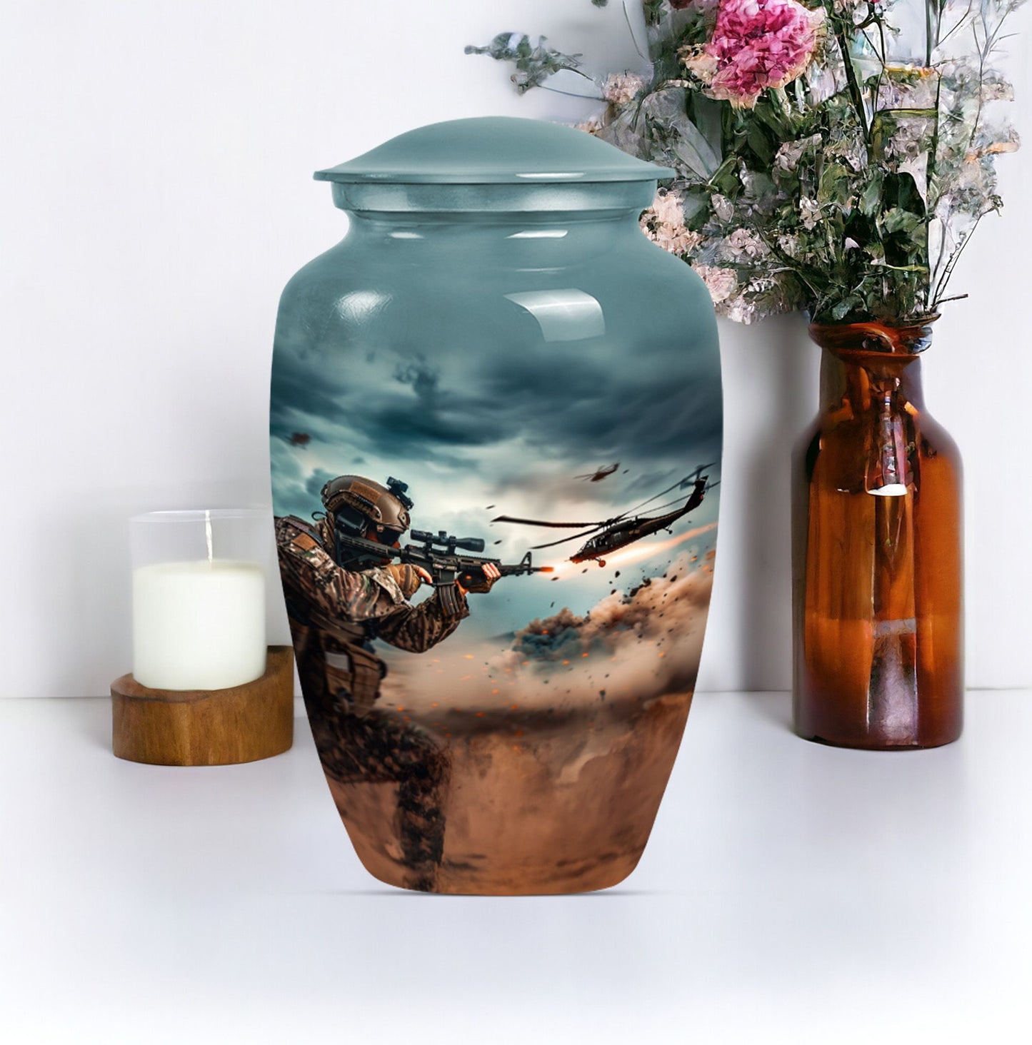 Classic 10 inch military urn for human ashes, suitable for personal engraving