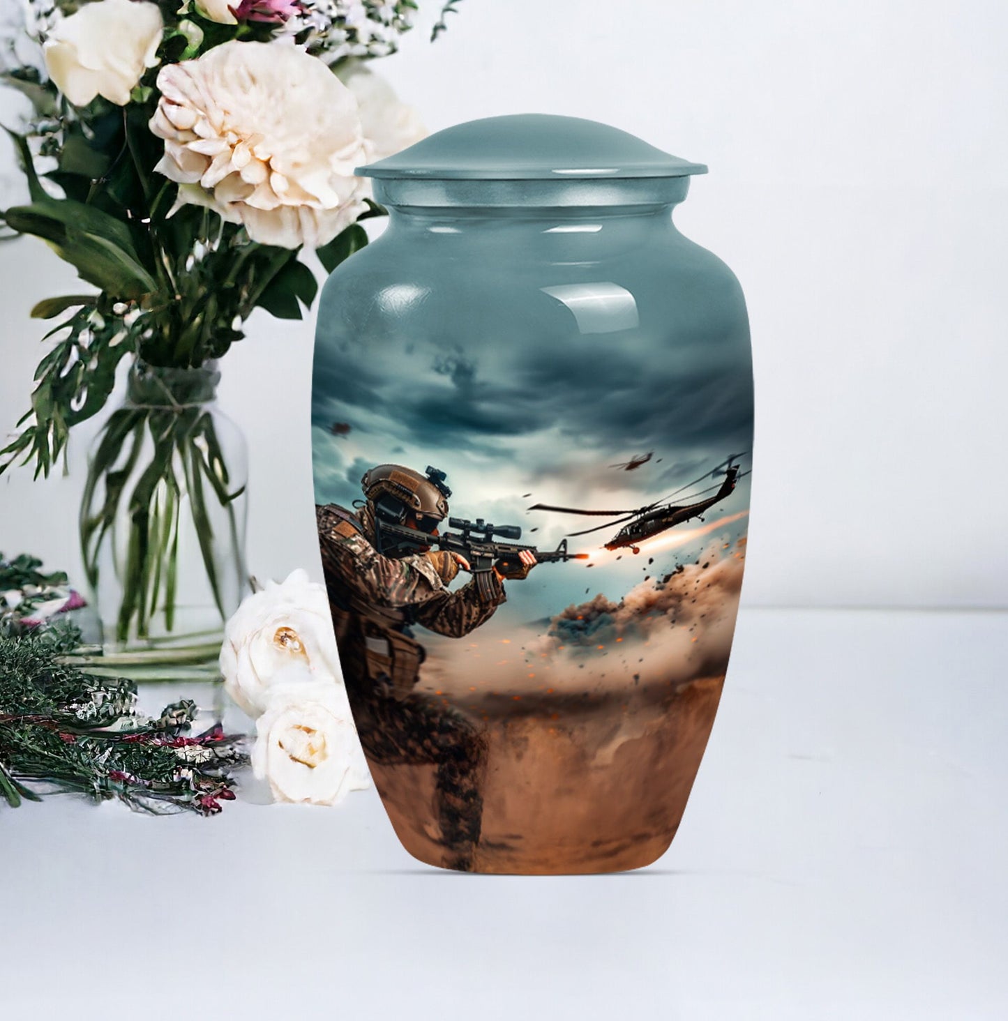Classic 10 inch military urn for human ashes, suitable for personal engraving