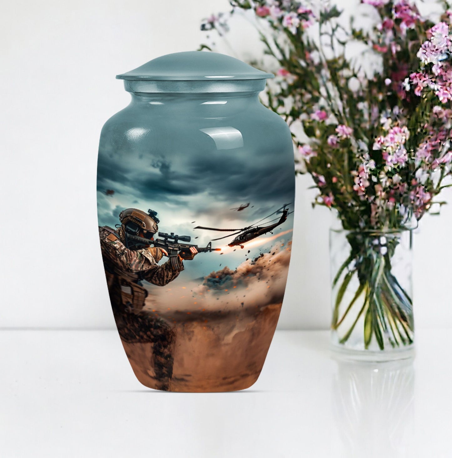 Classic 10 inch military urn for human ashes, suitable for personal engraving