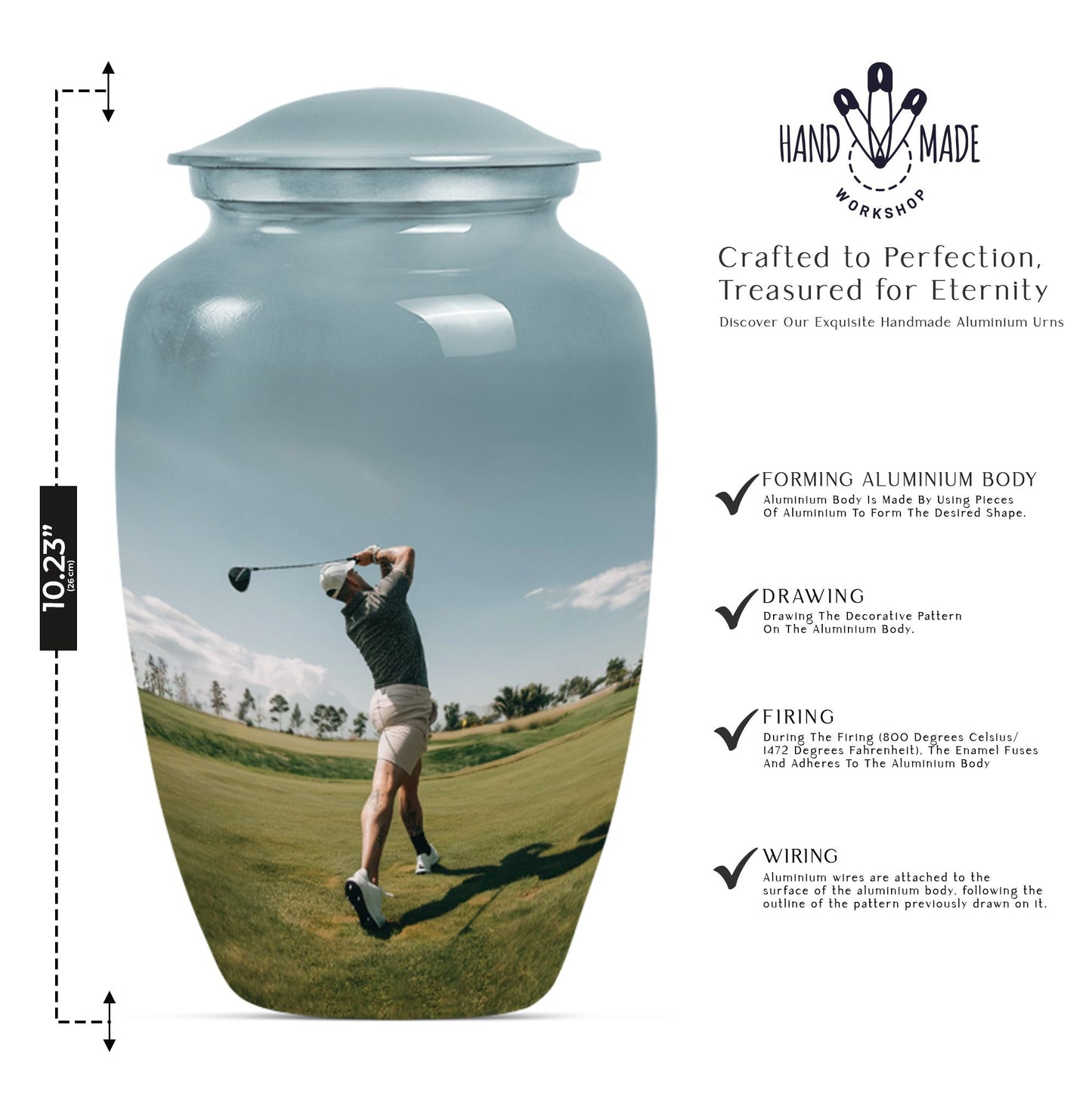 classic aluminum golf urn for human ashes.
