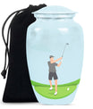 classic golf urn for ashes, crafted from aluminium with abstract theme,