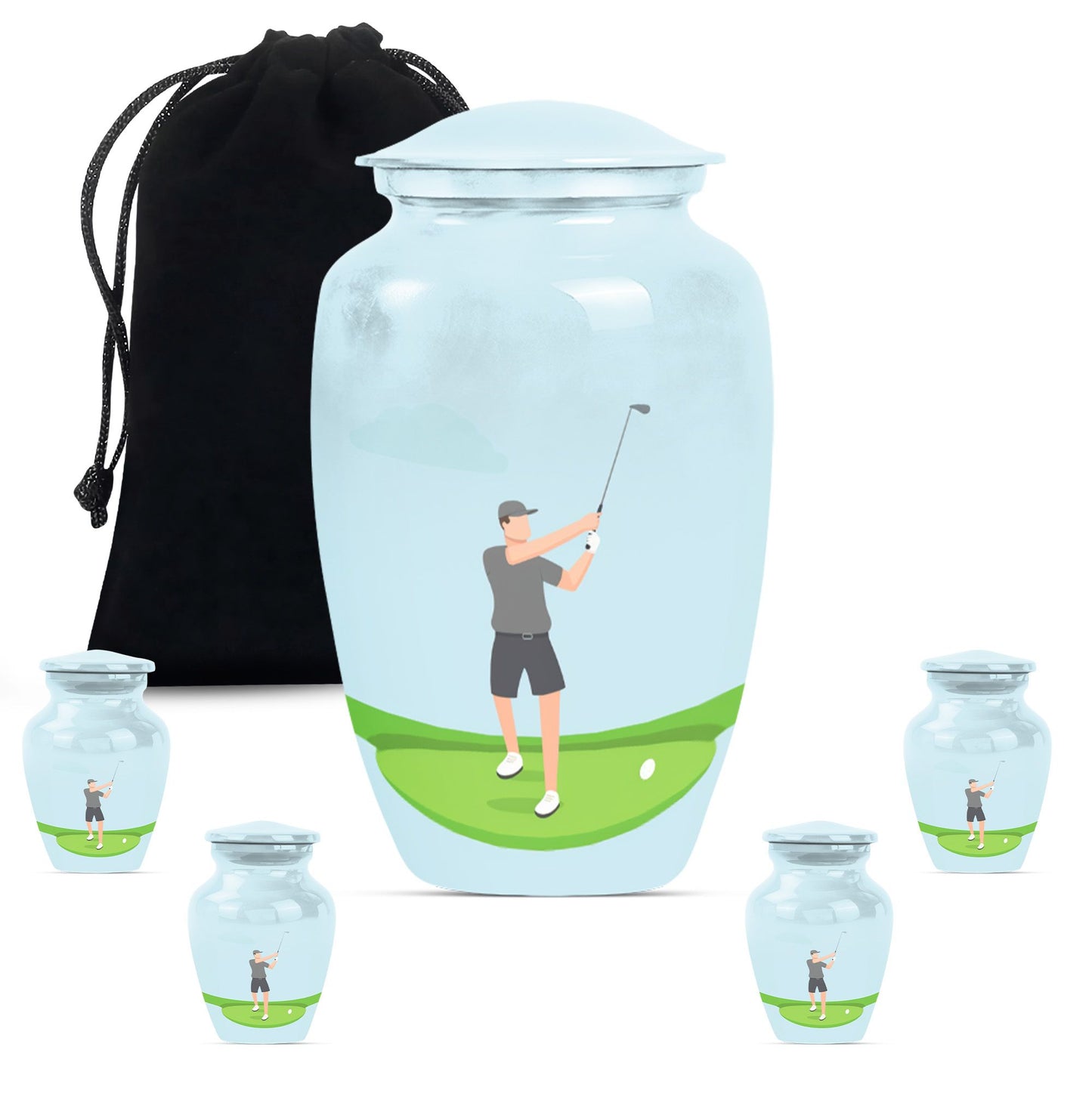 classic golf urn for ashes, crafted from aluminium with abstract theme,