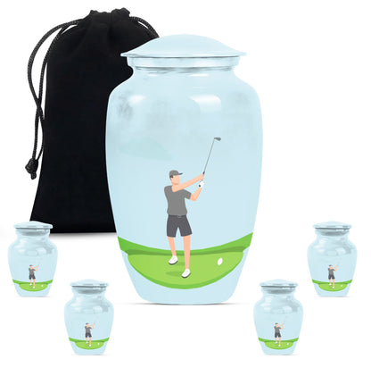 classic golf urn for ashes, crafted from aluminium with abstract theme,