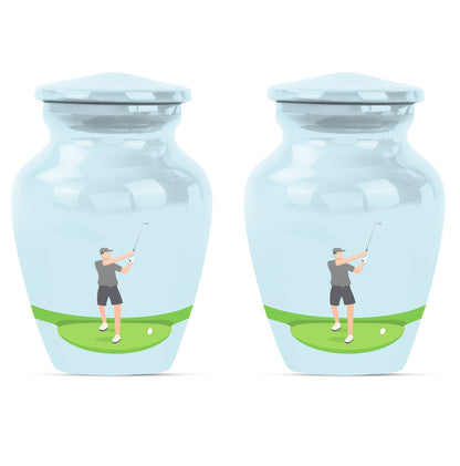 classic golf urn for ashes, crafted from aluminium with abstract theme,