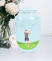 classic golf urn for ashes, crafted from aluminium with abstract theme,
