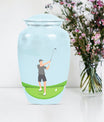 classic golf urn for ashes, crafted from aluminium with abstract theme,