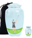 classic golf urn for ashes, crafted from aluminium with abstract theme,
