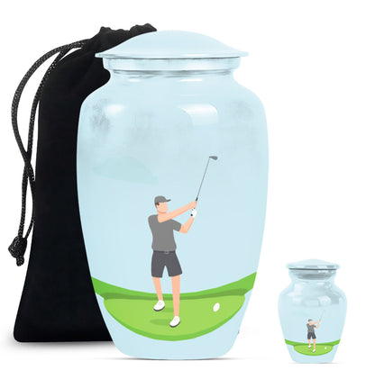 classic golf urn for ashes, crafted from aluminium with abstract theme,