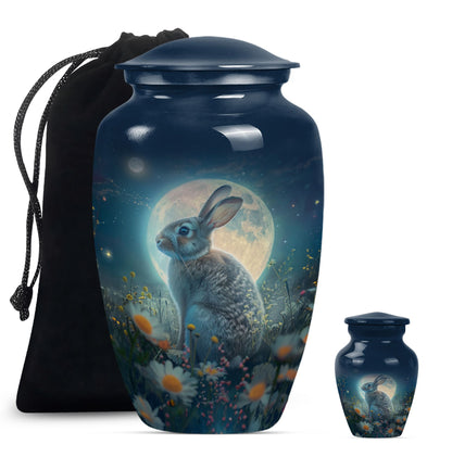  white bunny moon urn crafted from aluminium for men's ashes
