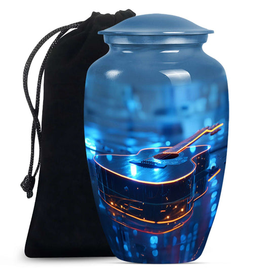Blue Guitar Urn for Human Ashes – Neon Blue Decorative Urn Keepsake