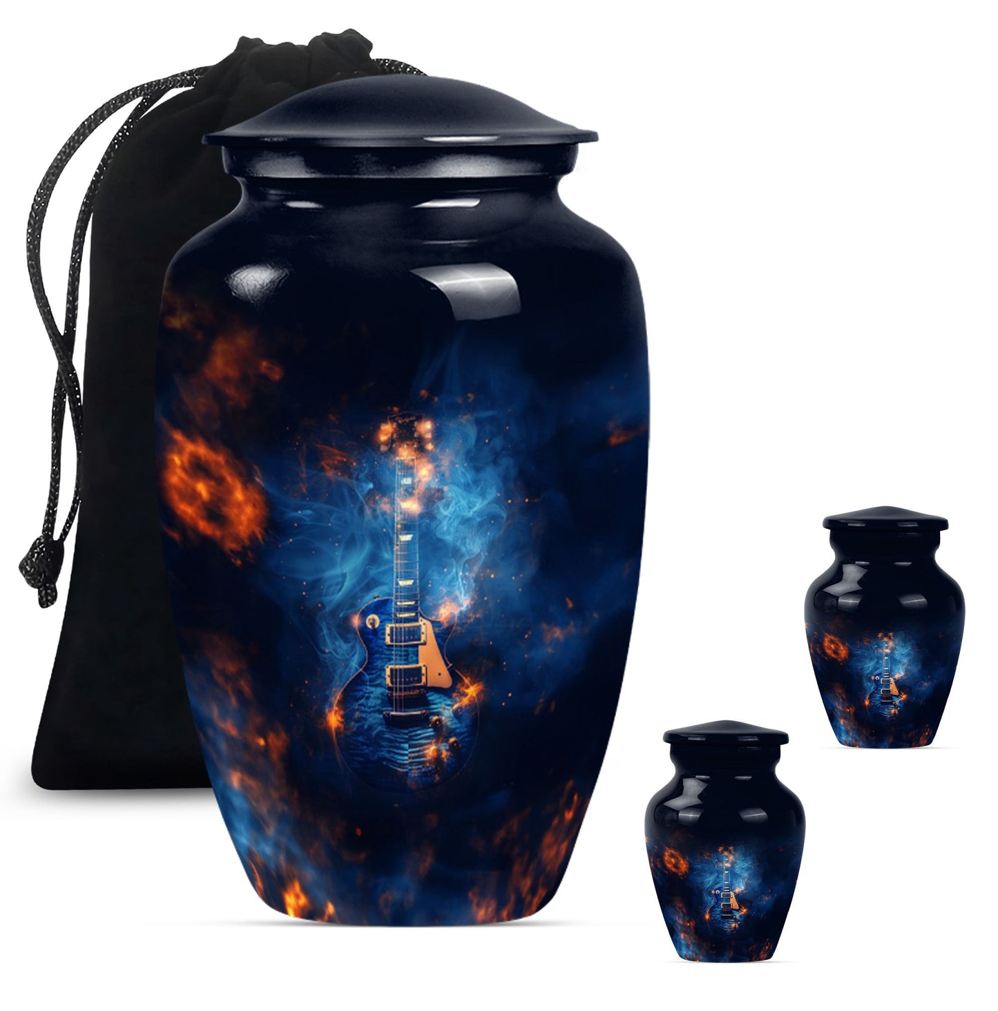 Classic 10-inch Guitar Urn, metal cremation urn for ashes.