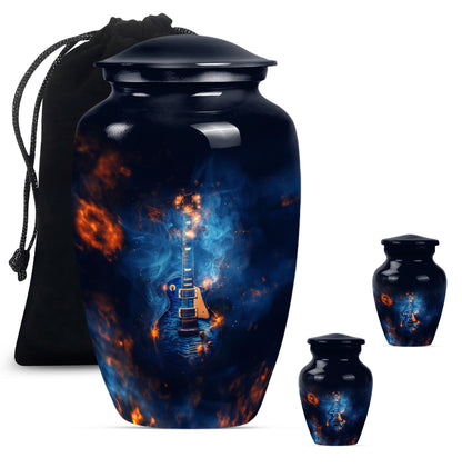 Classic 10-inch Guitar Urn, metal cremation urn for ashes.