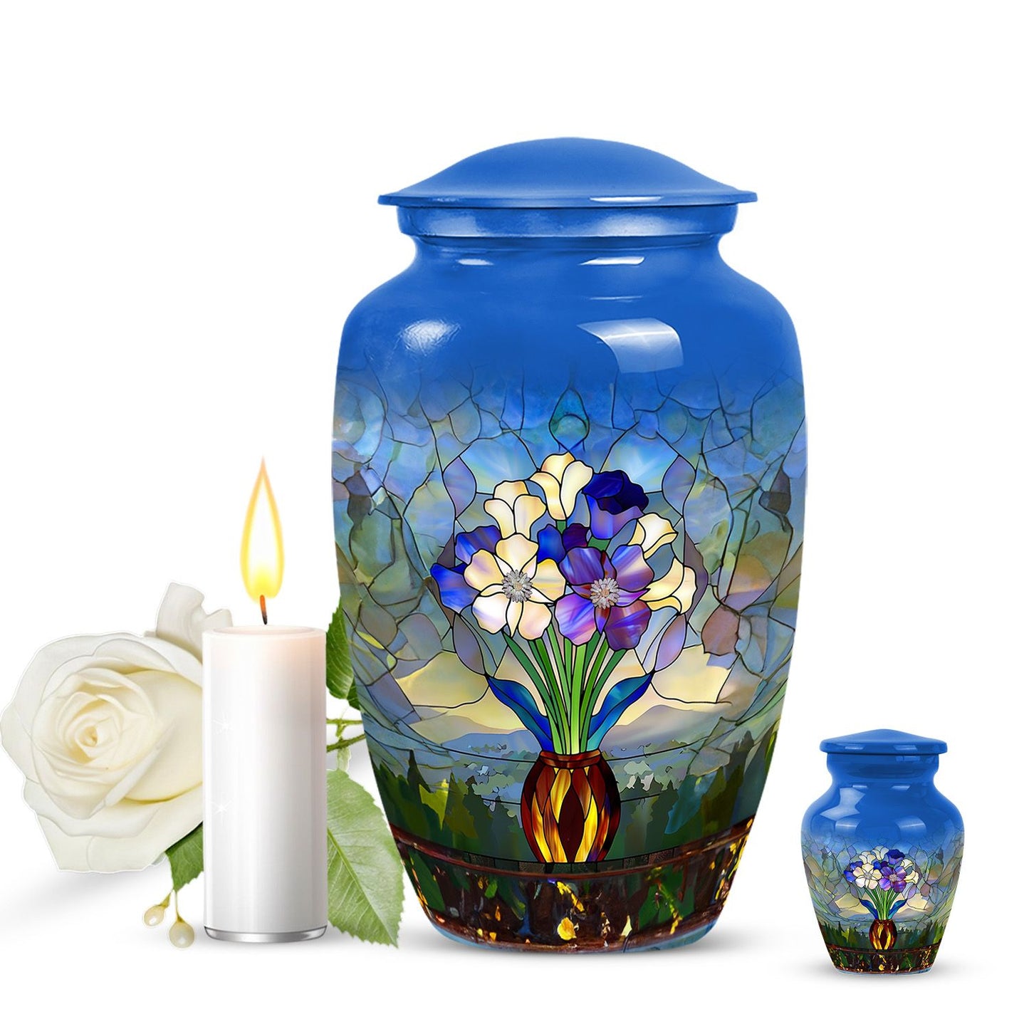 Glass Stained Glass Cremation Urn for Human Ashes - 10-inch, 200 cu in - Yatskia