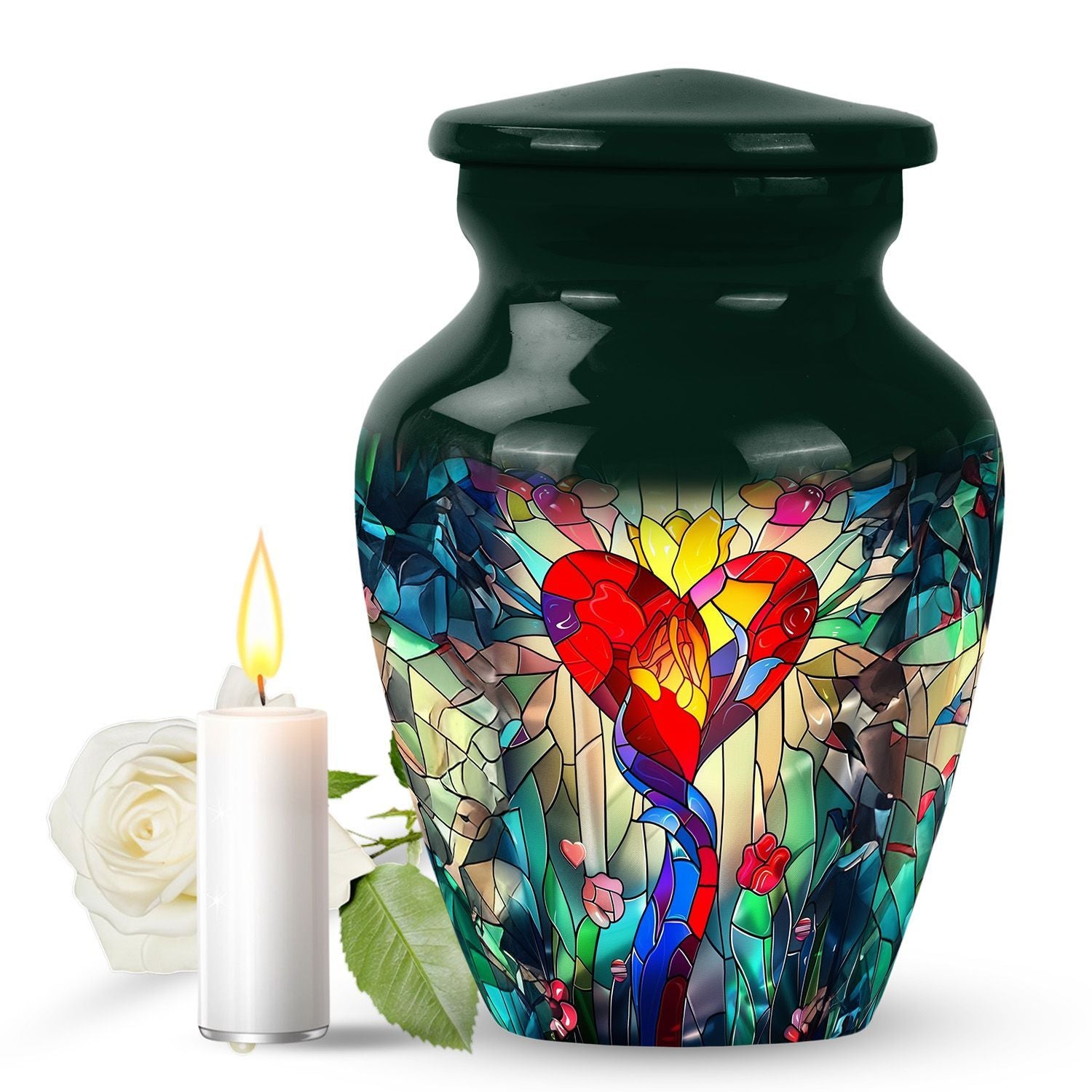 stained glass urn for ashes.