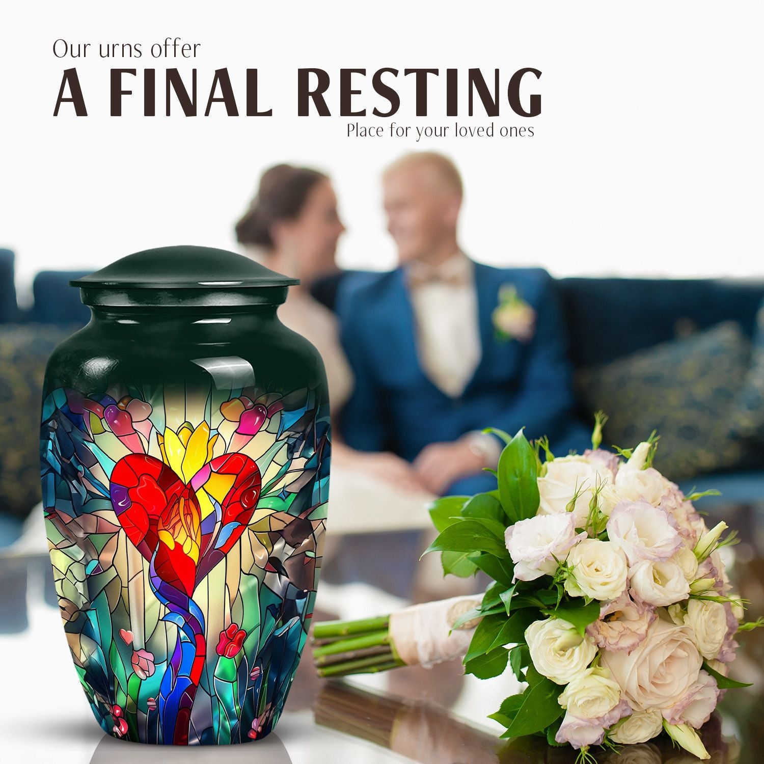 stained glass urn for ashes.