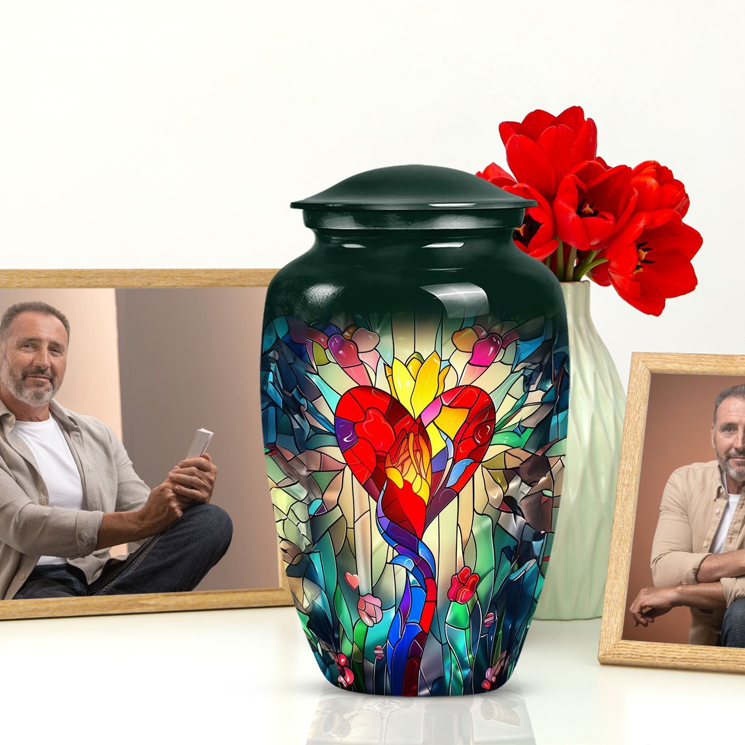 stained glass urn for ashes.