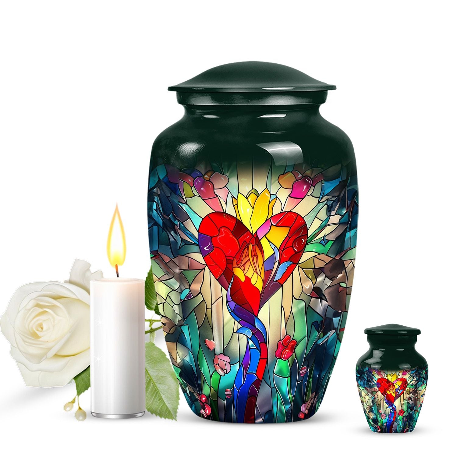 stained glass urn for ashes.