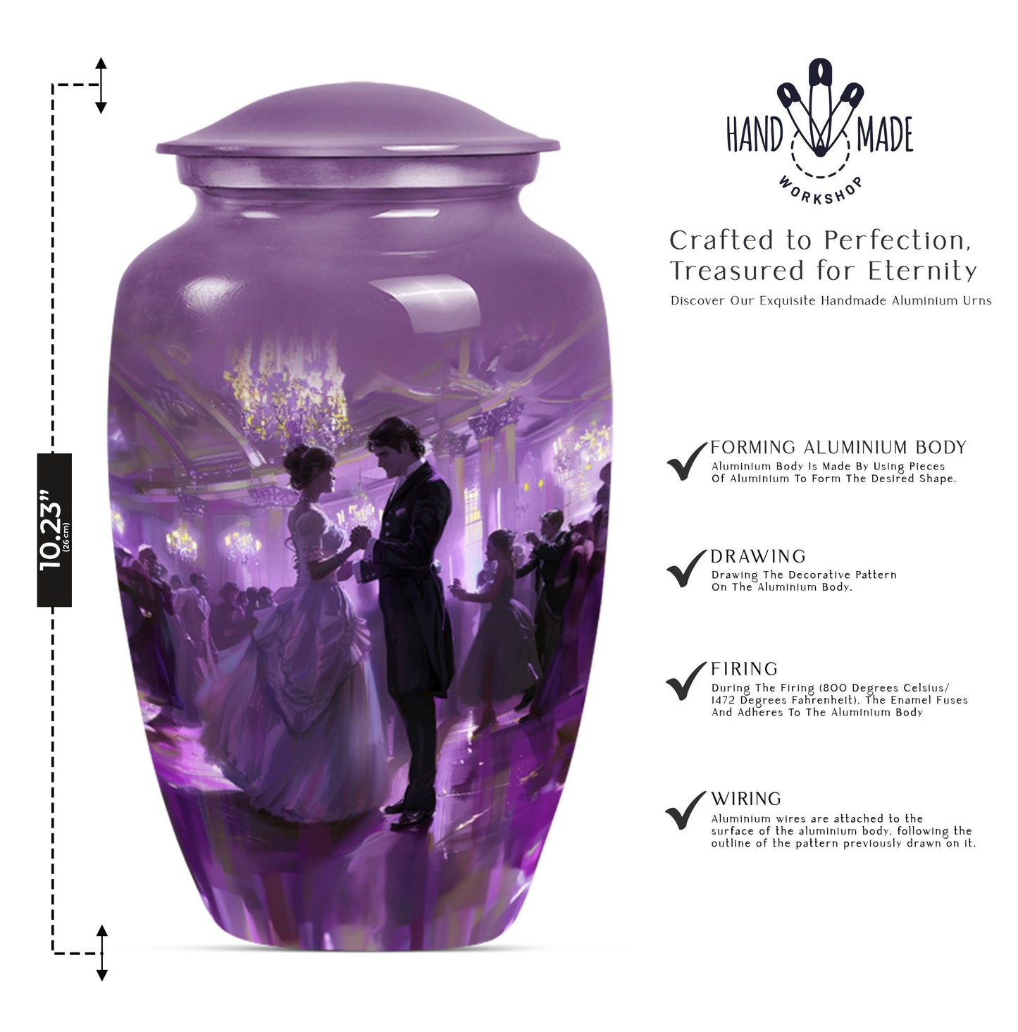 classic dancing urn, aluminium cremation urn for ashes.