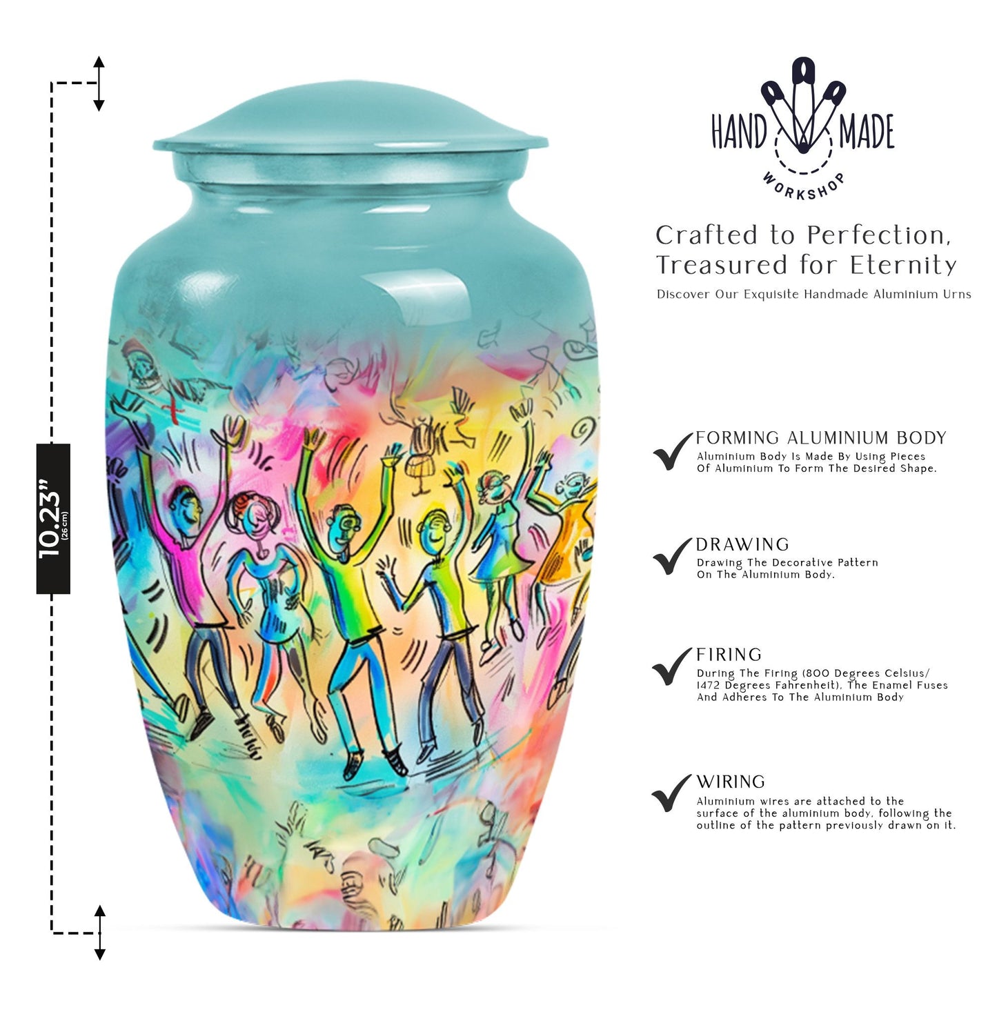 10-inch classic aluminium dancing urn with personalized engravings for human ashes