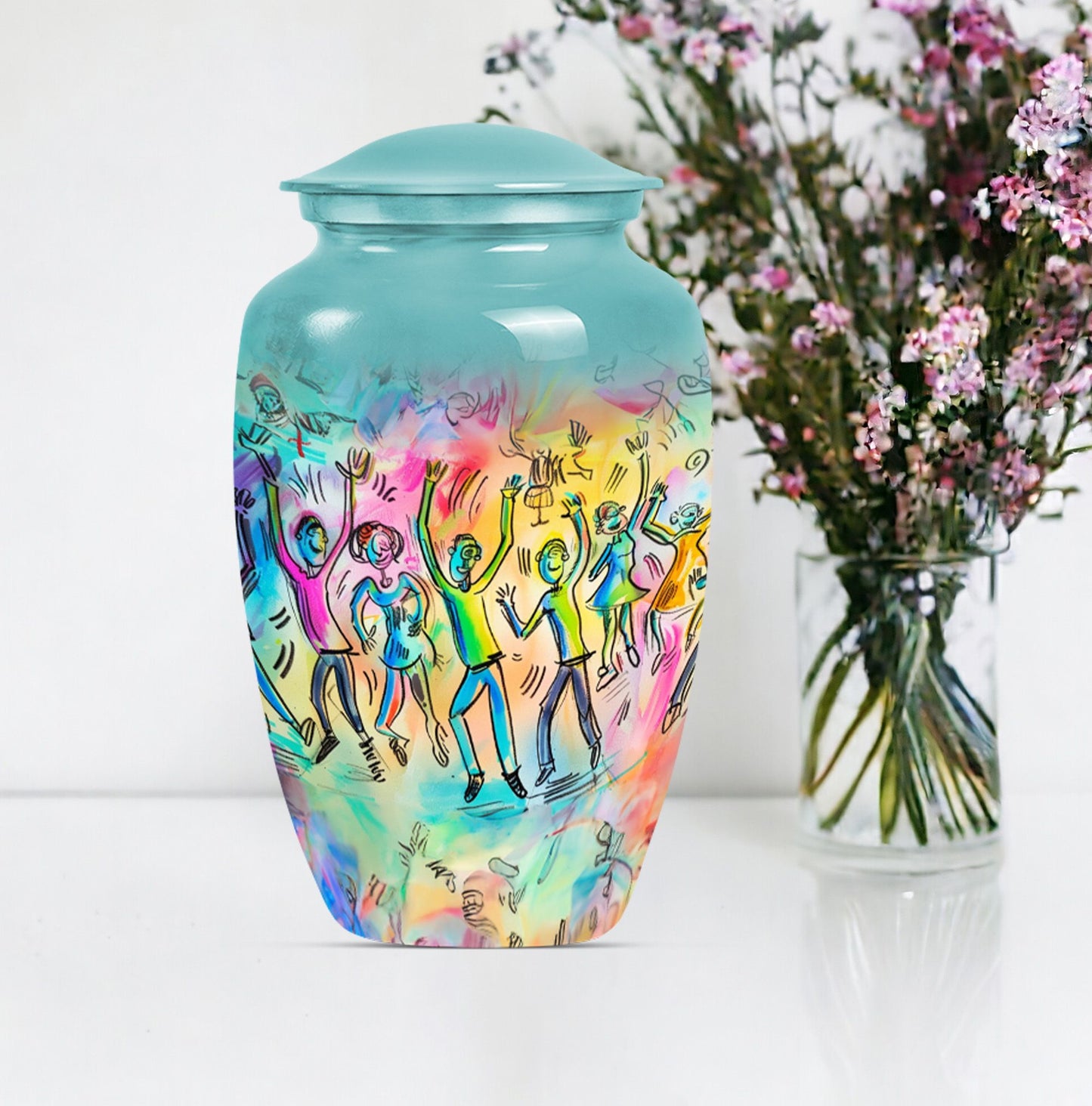 10-inch classic aluminium dancing urn with personalized engravings for human ashes