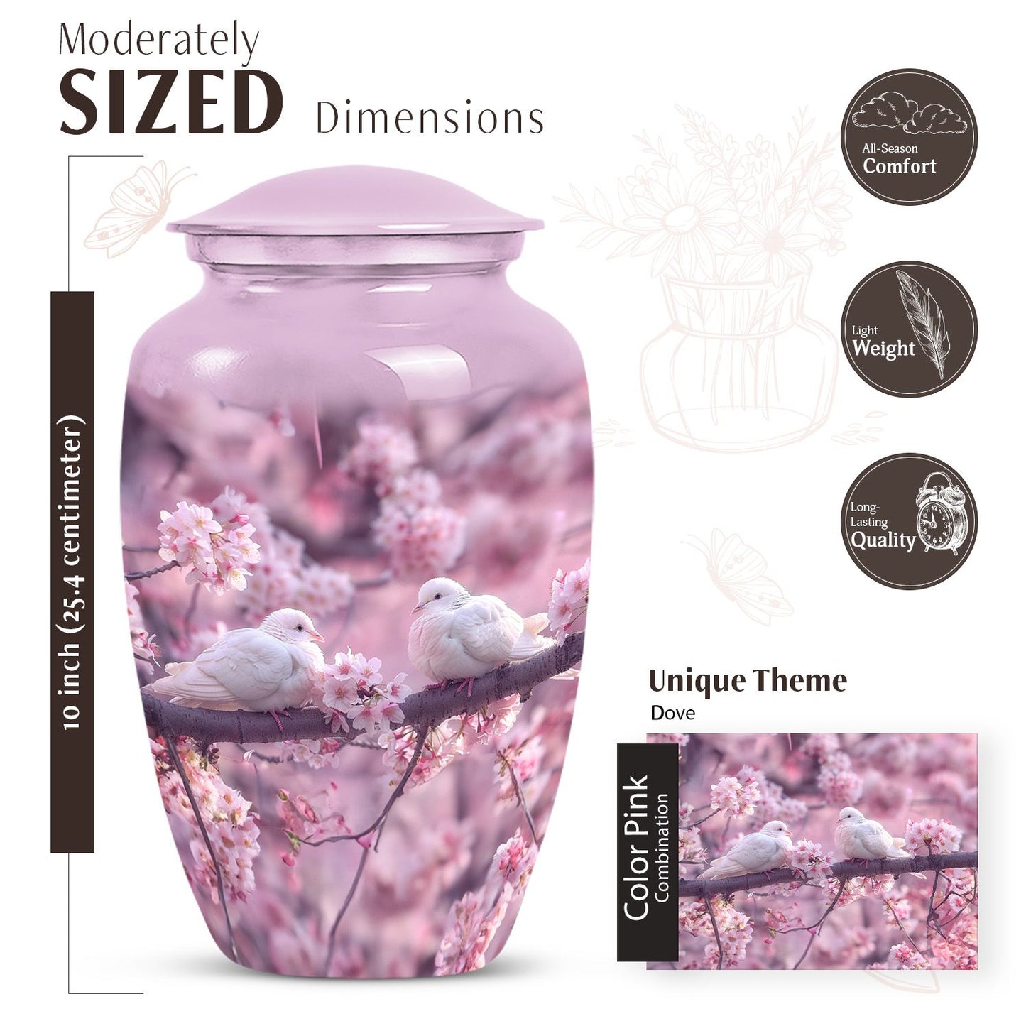 10-inch classic dove urn for adult male ashes.