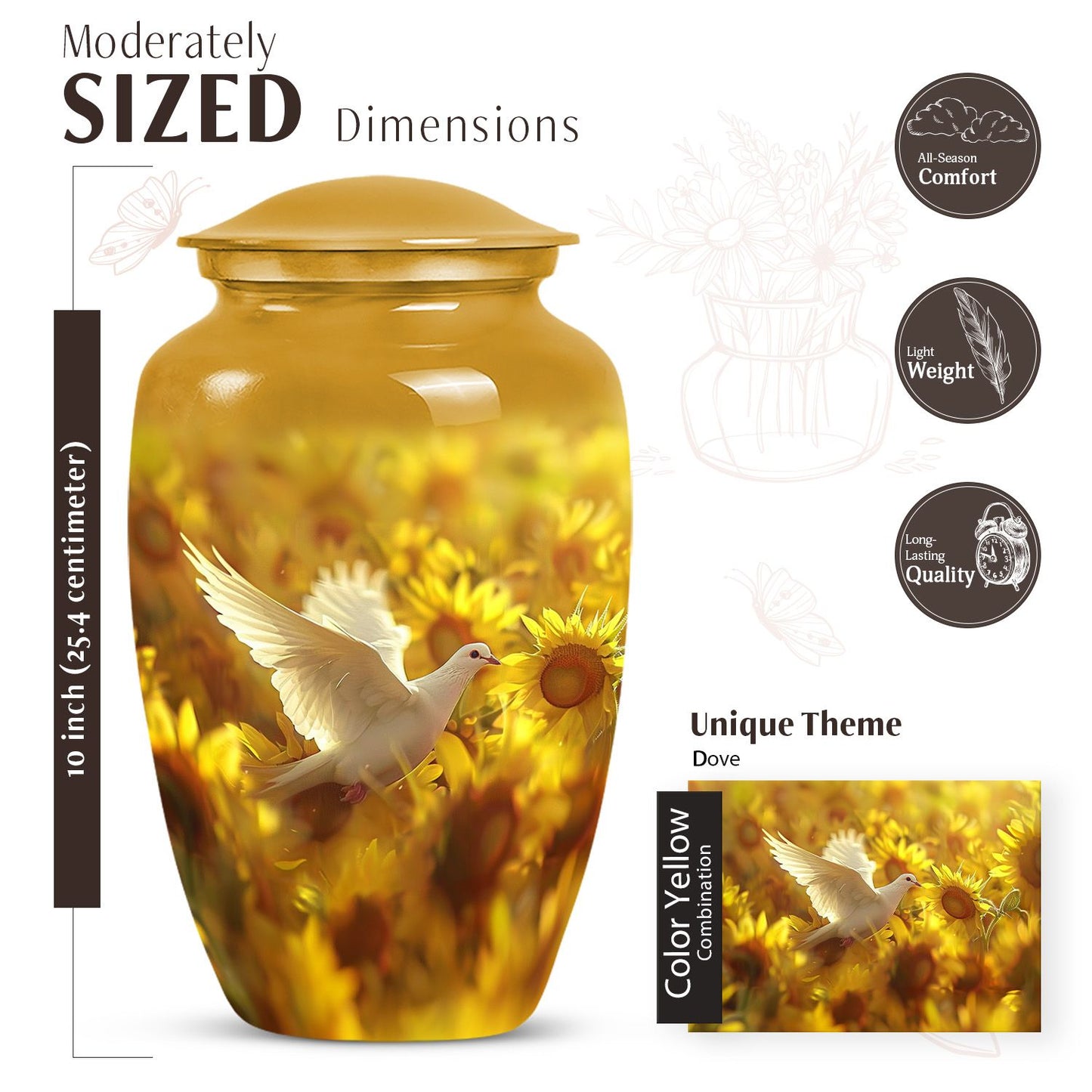 10-inch classic dove urn, ideal for cremation ashes.