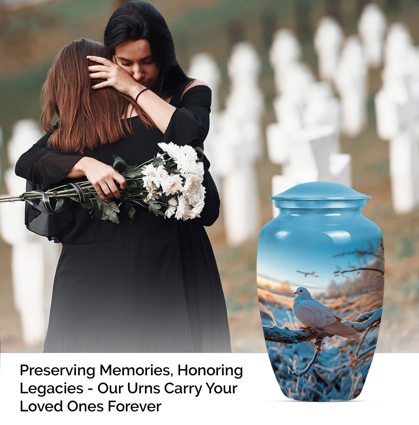 Classic dove urn for cremation ashes.