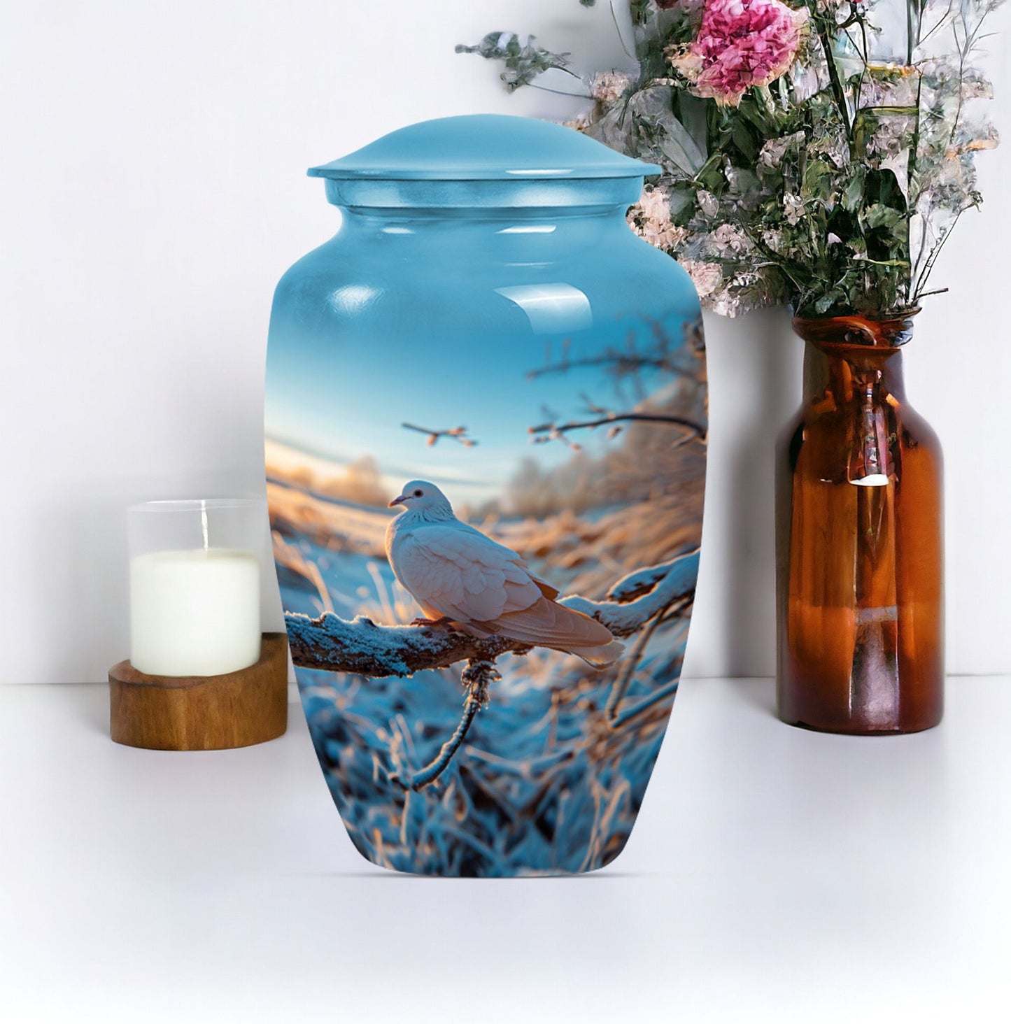 Classic dove urn for cremation ashes.