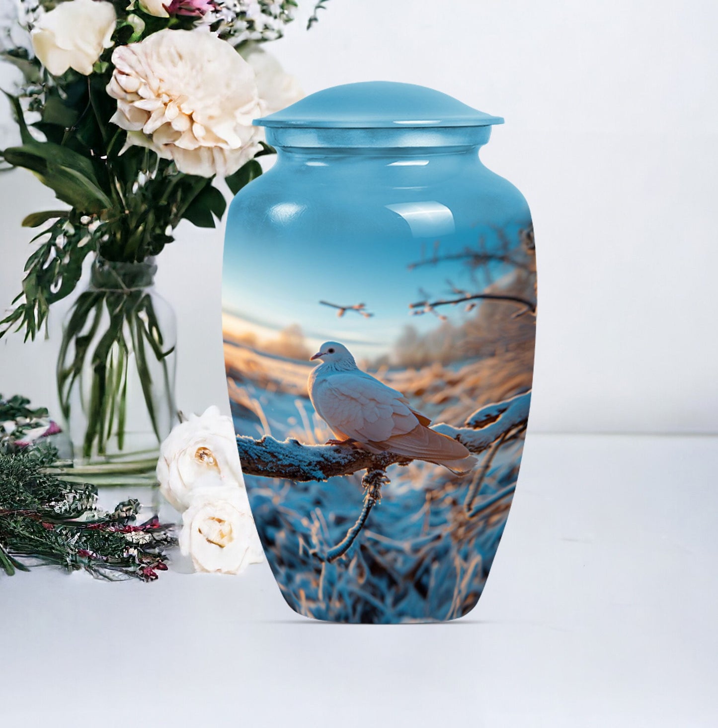 Classic dove urn for cremation ashes.