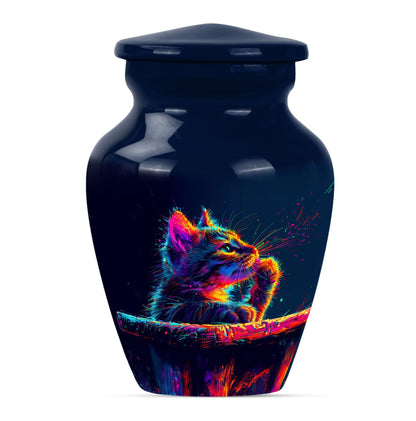 Classic Aluminium Cat Urn, Large Abstract Design with Engraving.