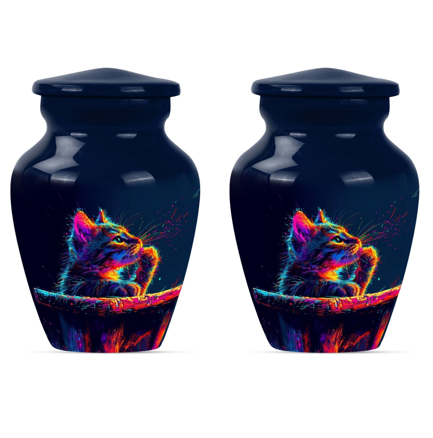 Classic Aluminium Cat Urn, Large Abstract Design with Engraving.