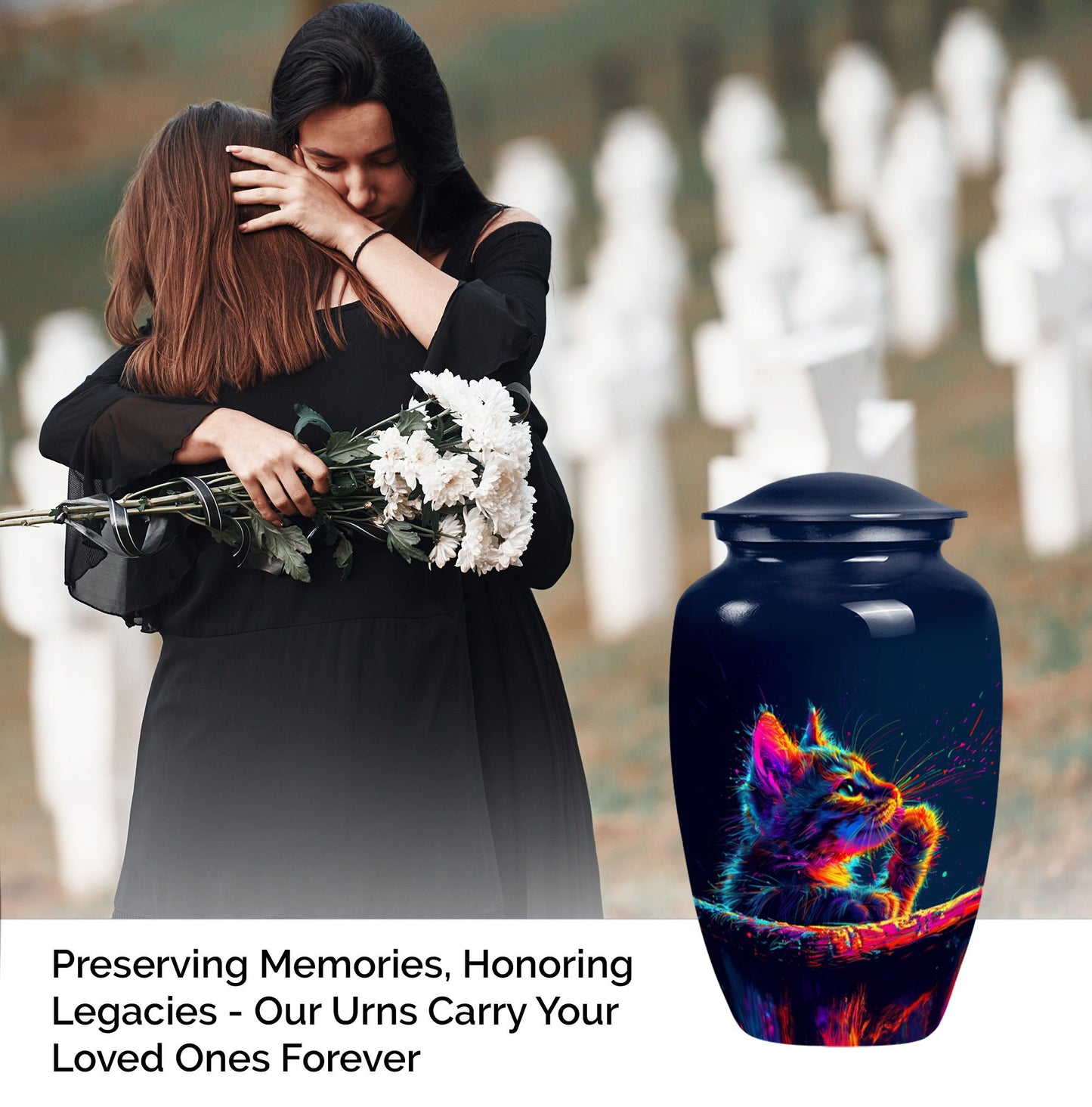 Classic Aluminium Cat Urn, Large Abstract Design with Engraving.