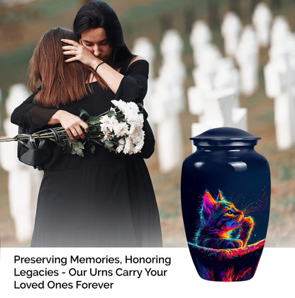 Classic Aluminium Cat Urn, Large Abstract Design with Engraving.