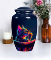 Classic Aluminium Cat Urn, Large Abstract Design with Engraving.