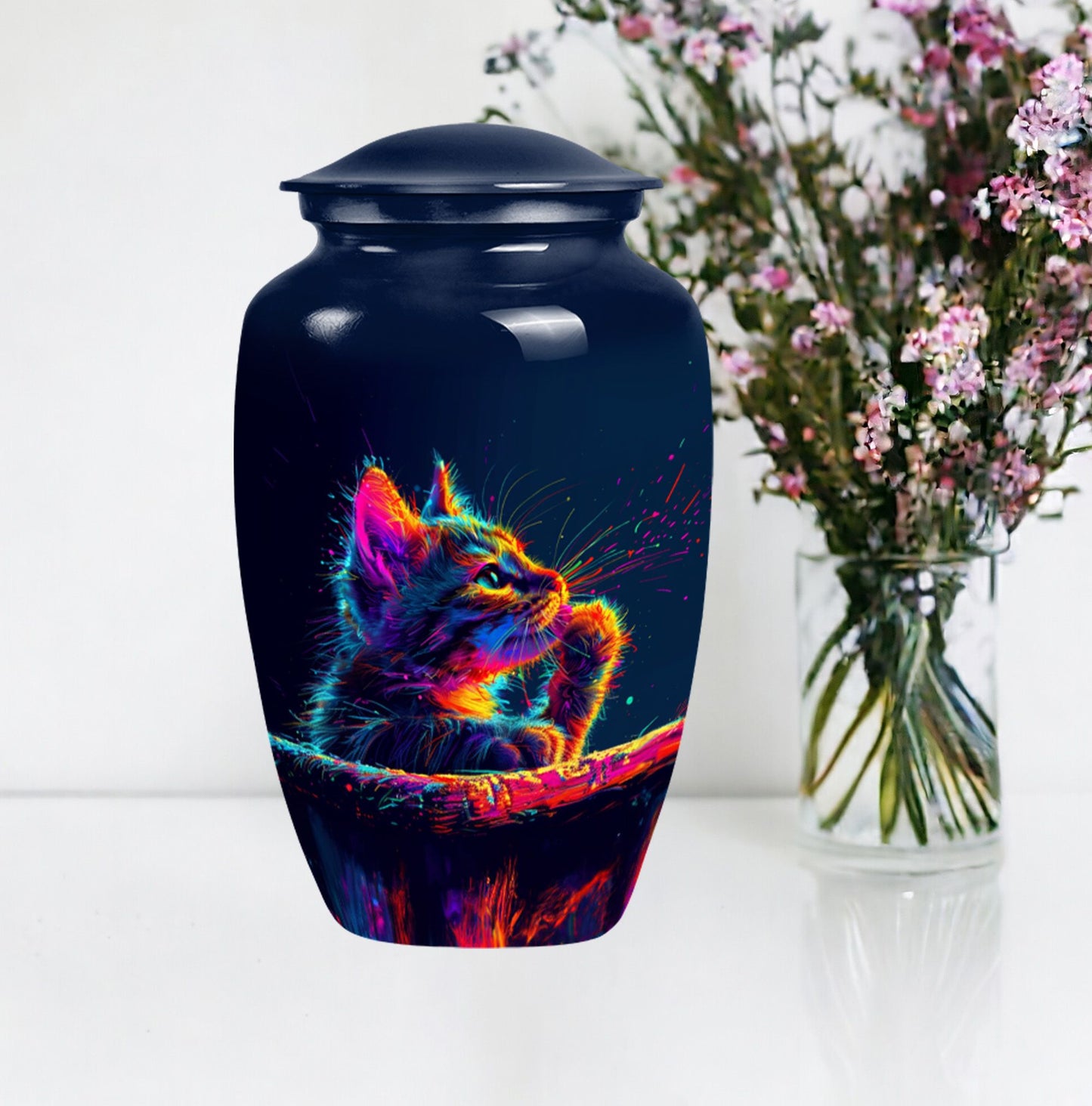 Classic Aluminium Cat Urn, Large Abstract Design with Engraving.