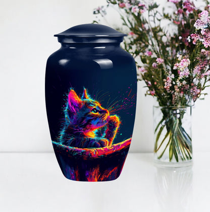 Classic Aluminium Cat Urn, Large Abstract Design with Engraving.