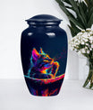 Classic Aluminium Cat Urn, Large Abstract Design with Engraving.