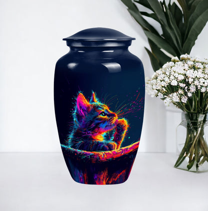 Classic Aluminium Cat Urn, Large Abstract Design with Engraving.