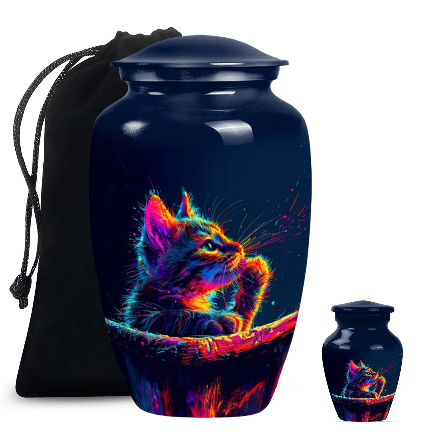 Classic Aluminium Cat Urn, Large Abstract Design with Engraving.