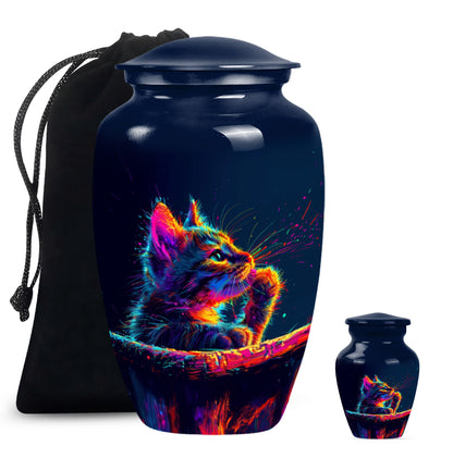 Classic Aluminium Cat Urn, Large Abstract Design with Engraving.