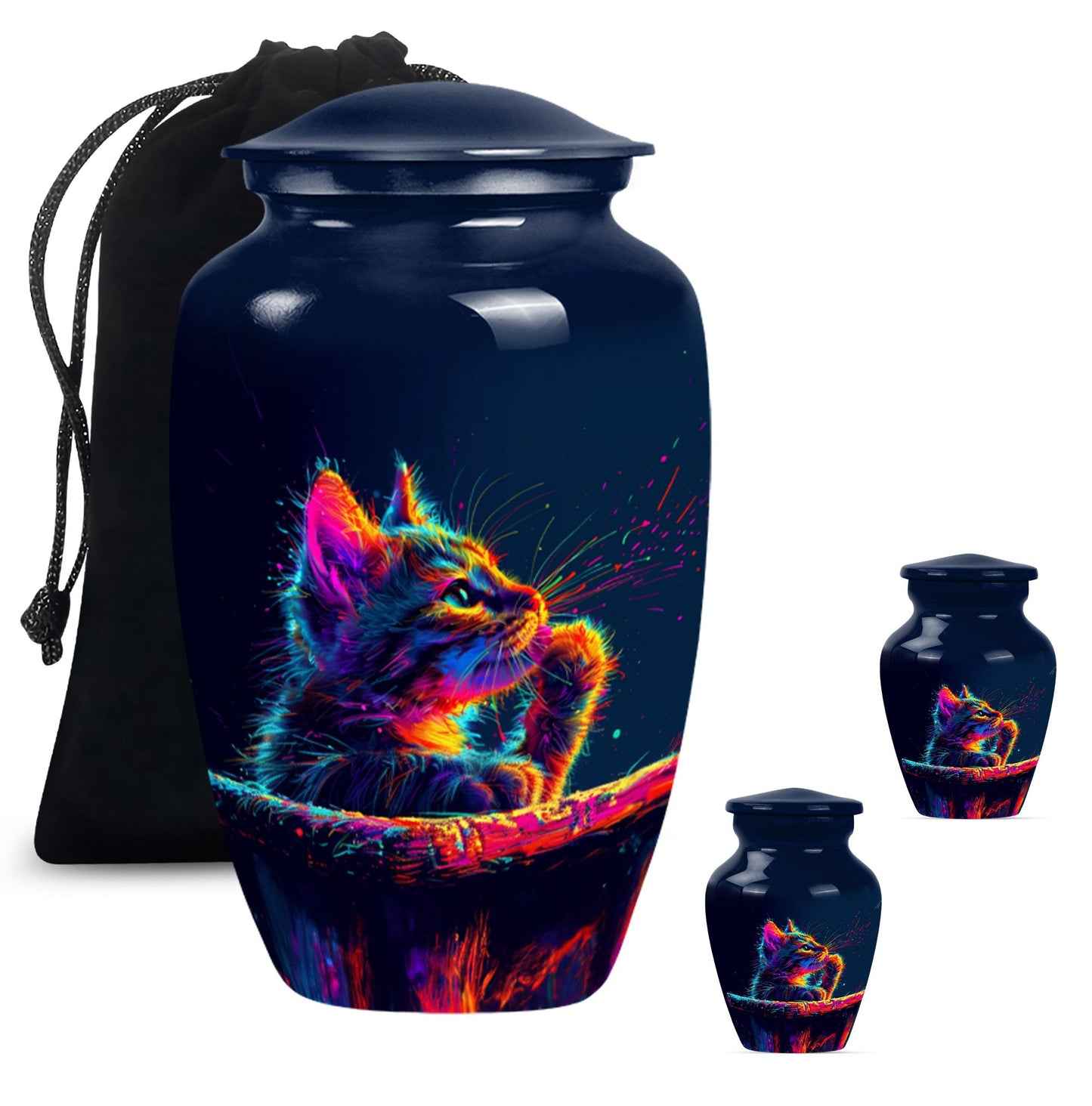 Classic Aluminium Cat Urn, Large Abstract Design with Engraving.