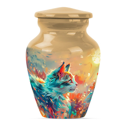 10-inch classic abstract cat urn made of aluminum